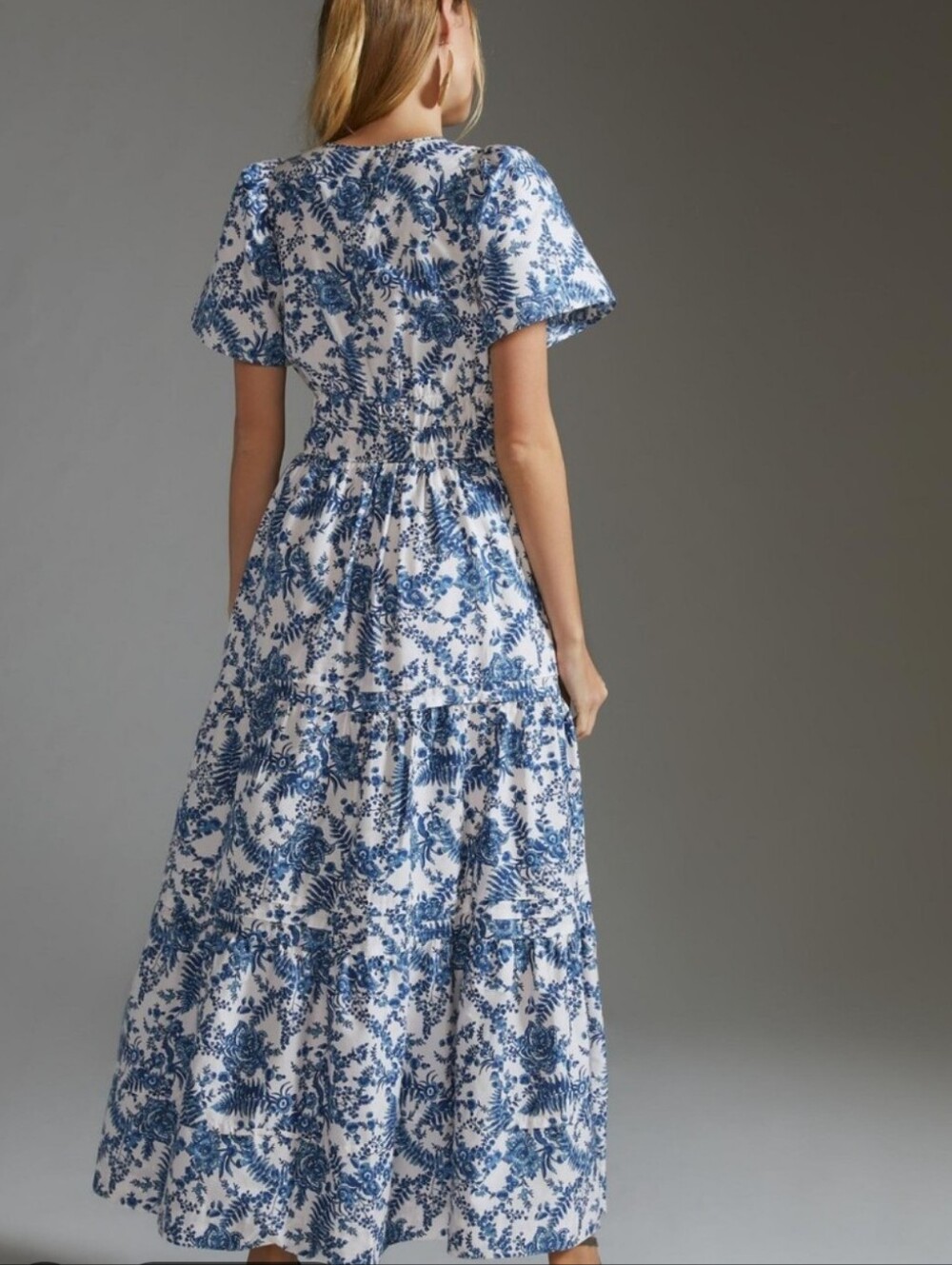 Maeve By Anthropologie 1X Somerset Maxi Dress Blue Print 100% Cotton - Picture 3 of 16